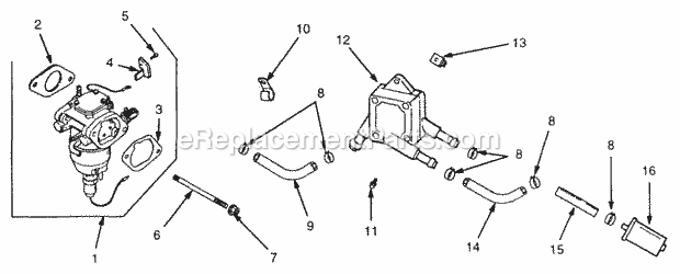 18 Hp Fuel System Diagram and Parts List for Z48 53AC355M100 Cub Cadet Lawn Mower